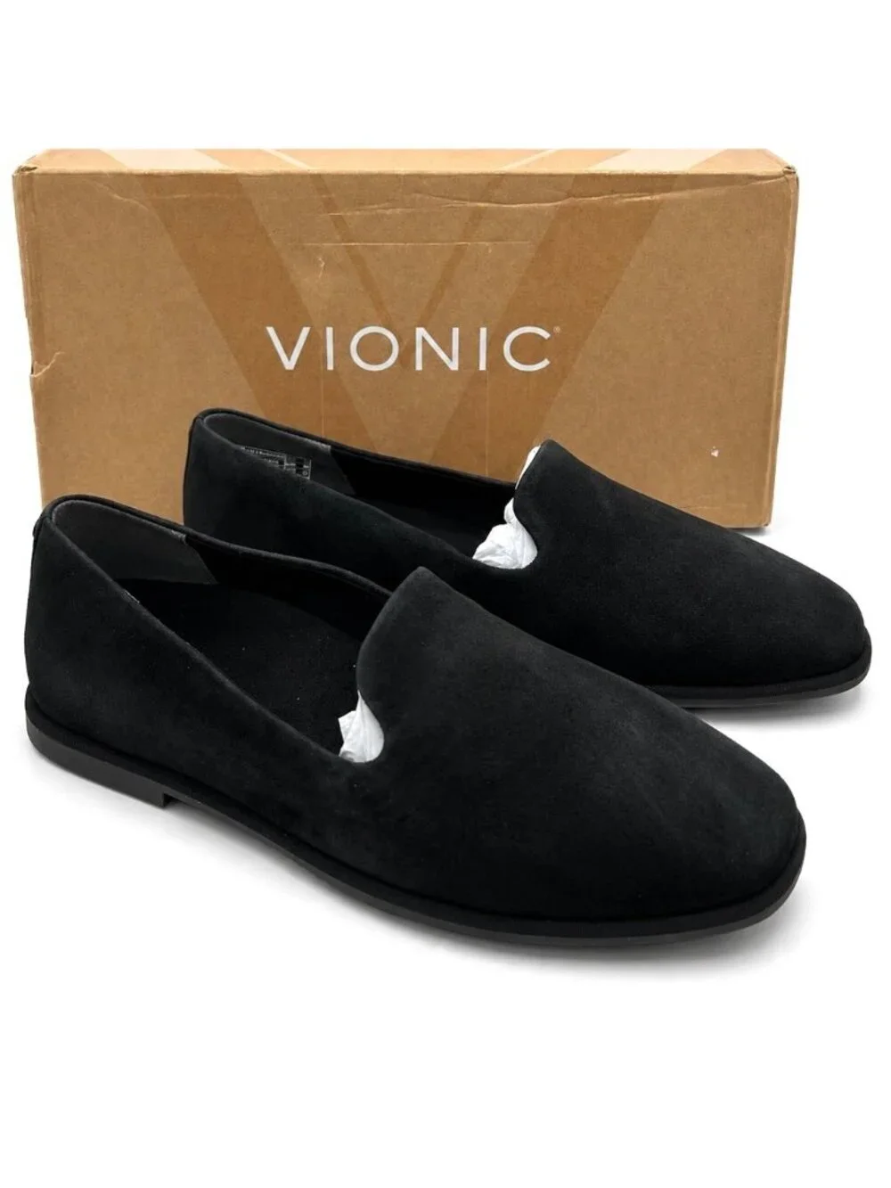 VIONIC Willa 2.0 Supportive Black Suede Leather Flat Women 9 WIDE Comfort Loafer